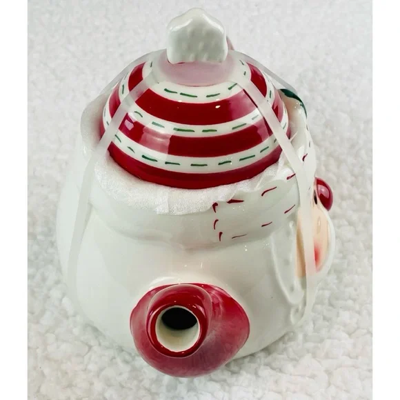 (NWT) HOLLY & MOSS • Red/White Christmas Holiday Santa Claus Teapot - Picture 6 of 12